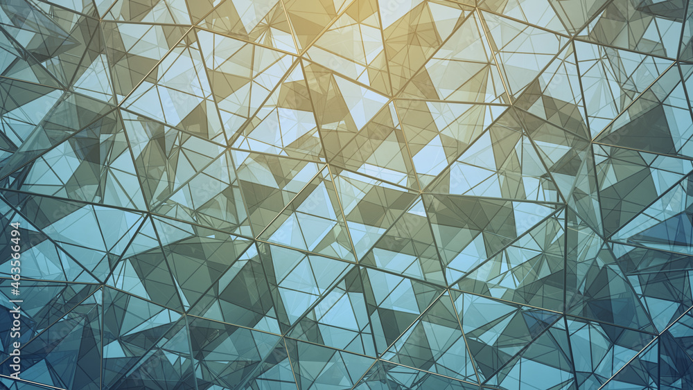 Poster glass polygonal shape with reflections 3d rendering illustration