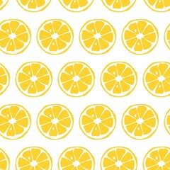 Seamless pattern with Lemon fruit slices. Citrus hand drawn vector doodle sketch yellow color. Food pattern For print, textile, fabric, wrapping paper, wallpaper, scrapbooking.