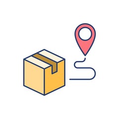 Package delivering to the destination flat line icon