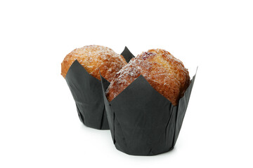 Tasty chocolate muffins isolated on white background