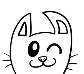 Stylized Adorable Winking Cat Doodle