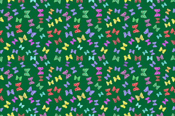 Seamless pattern with interesting doodles on colorfil background. Pano. Raster illustration.