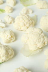 Flat lay composition with cauliflower on white background