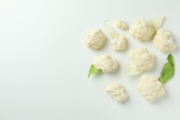 Flat lay composition with cauliflower on white background