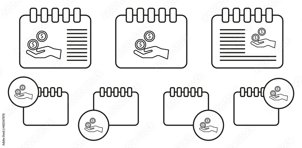 Poster salary from donation vector icon in calender set illustration for ui and ux, website or mobile appli