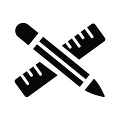 And, pencil, ruler icon. Black vector graphics.