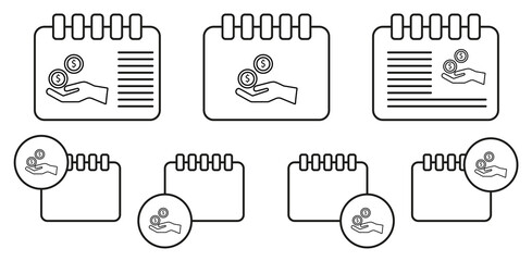 Salary from donation vector icon in calender set illustration for ui and ux, website or mobile application