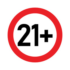 21 plus sign. Twenty one. For adults only. Age restrictions, censorship. Icon for content, movies, alcohol, night clubs and bars.