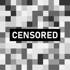 Censored pixel sign for prohibited content. Age restrictions. Grid pattern of gray squares.