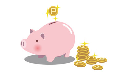 ピンクの豚の貯金箱にポイントを投入する