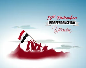 Foto op Plexiglas Vector illustration of Happy Yemen Independence Day patriotic banner © NAVIN
