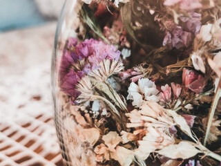 Dried flowers in a vase, autumn herbarium in pastel colors