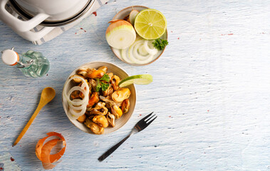 Mussels marinated in vinegar.