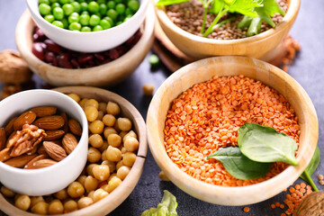 various cereal,  legume- vegetarian ingredient food
