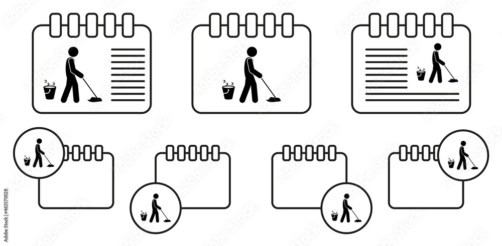 Poster man mopping vector icon in calender set illustration for ui and ux, website or mobile application