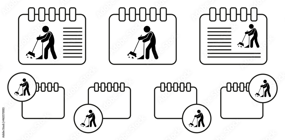 Poster man sweeping vector icon in calender set illustration for ui and ux, website or mobile application