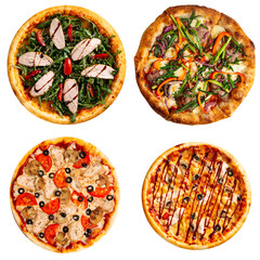 Set of delicious neapolitan pizza isolated on white background