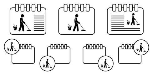 Man mopping vector icon in calender set illustration for ui and ux, website or mobile application