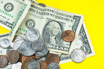 American one dollar and cents..Inflation rate. Economic crisis. Сurrency devaluation. Business concept. Close up, soft focus.