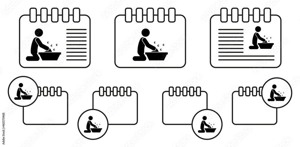 Poster man washing clothes vector icon in calender set illustration for ui and ux, website or mobile applic