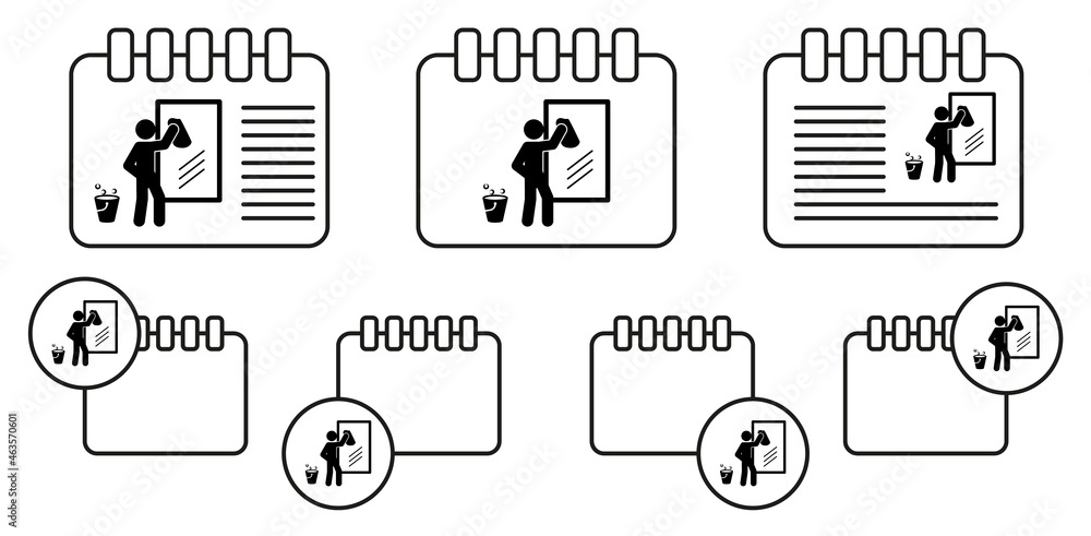 Poster man wiping mirror vector icon in calender set illustration for ui and ux, website or mobile applicat