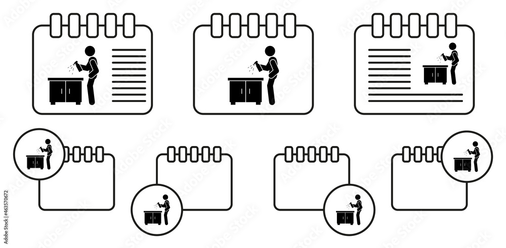 Poster man dusting vector icon in calender set illustration for ui and ux, website or mobile application