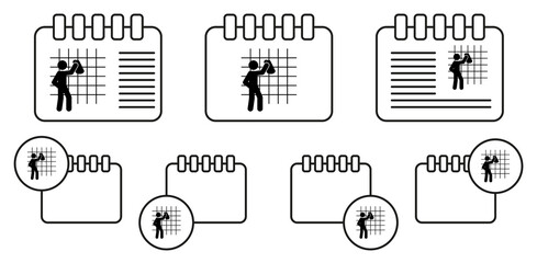 Man scrubbing vector icon in calender set illustration for ui and ux, website or mobile application