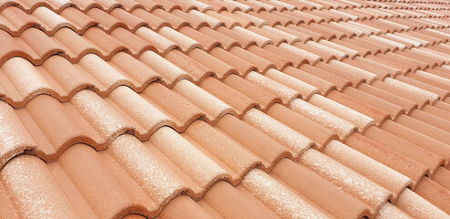 Panorama of the orange roof. Tile background.