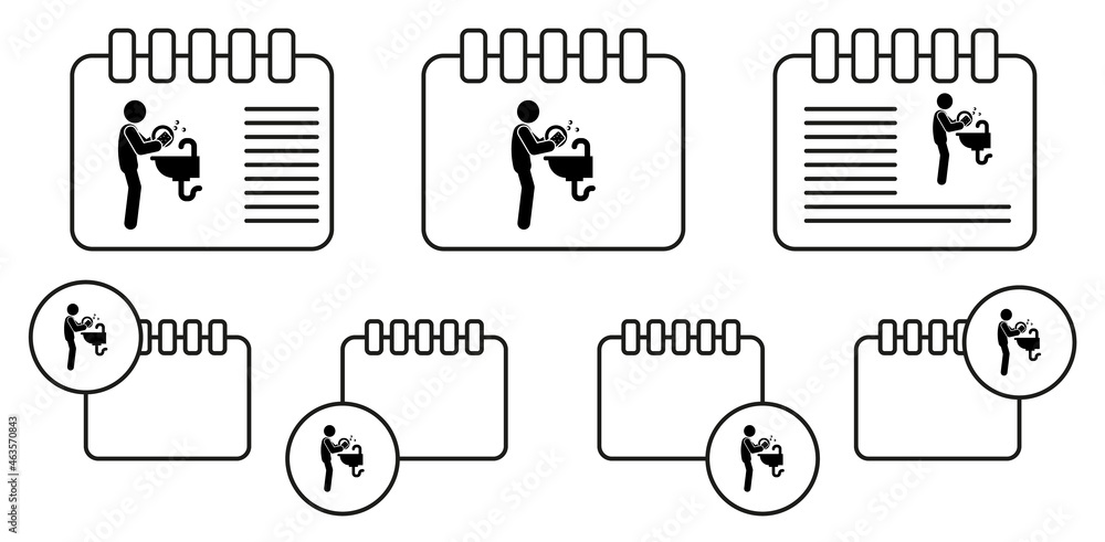 Poster man dishwashing vector icon in calender set illustration for ui and ux, website or mobile applicatio