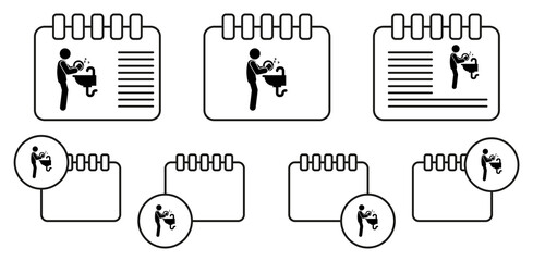 Man dishwashing vector icon in calender set illustration for ui and ux, website or mobile application