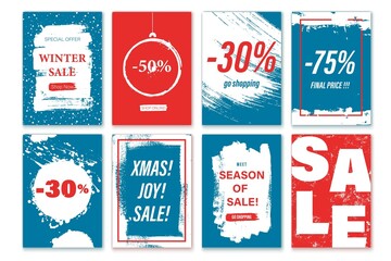 Naklejka premium Winter, Christmas, seasonal sale backgrounds. Vertical shop, promotion banners, flyers, posters.