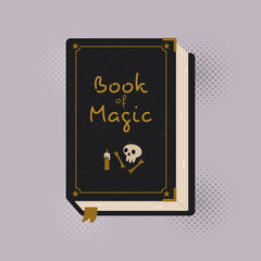 Witch spell book. Astrology symbol. Mystical alchemy recipes.