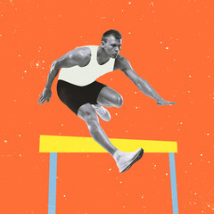 Contemporary art collage. Inspiration, idea, trendy magazine style. Sport. Professional male...