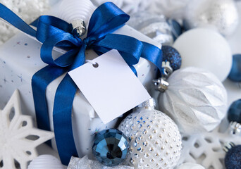 Christmas Gift Box with square blank gift tag, Mockup