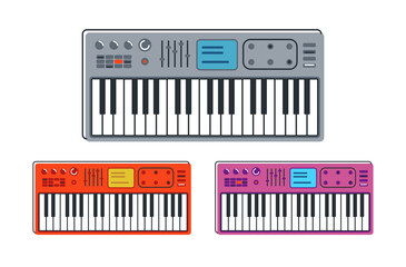 Synthesizer musical instrument vector flat illustration isolated over white background, keyboard music instruments.