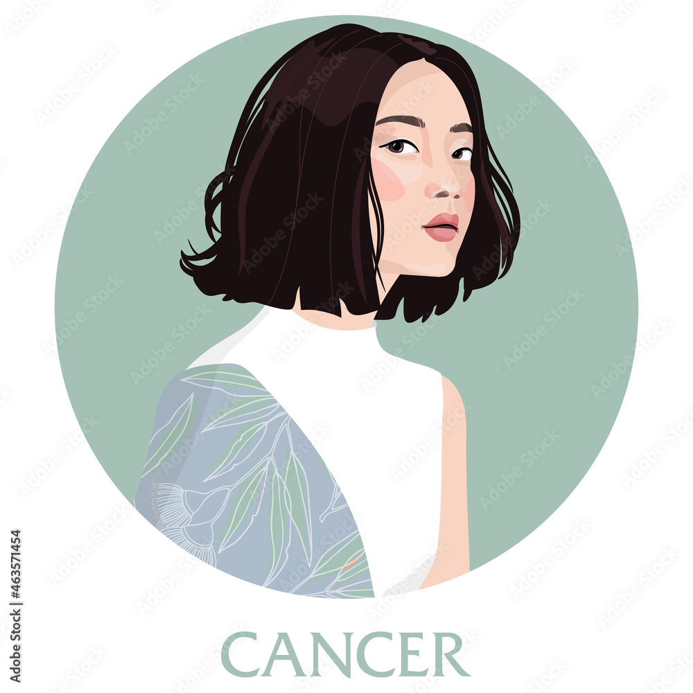 Wall mural illustration of cancer astrological sign as a beautiful girls. zodiac vector illustration isolated o