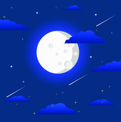 Vector design illustration of the moon in the night sky