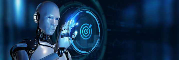Business, Technology, Internet and network concept. Skill Knowledge Ability.Robot pressing button on virtual screen. 3d render