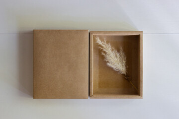 A gift box with flower on white background on nature light.