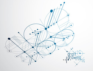 Technical plan, abstract engineering draft for use in graphic and web design. Vector drawing of industrial system created with lines and circles.