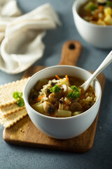 Traditional homemade mushroom soup with vegetables