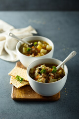 Traditional homemade mushroom soup with vegetables