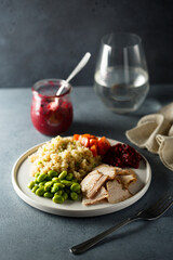 Roasted pork with quinoa and edamame beans