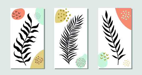 Set of Abstract modern shapes with floral elements.