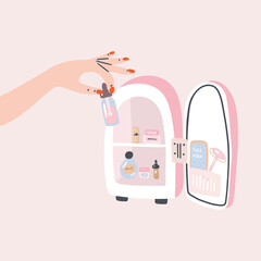 Mini fridge for keeping skincare, makeup and beauty product cool and fresh. Extend shelf live of creams, serums. Keep your beauty products organised and cool.