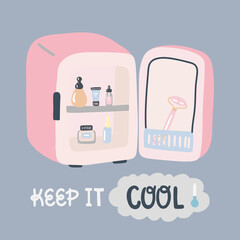 Mini fridge for keeping skincare, makeup and beauty product cool and fresh. Extend shelf live of creams, serums. Keep your beauty products organized and cool.