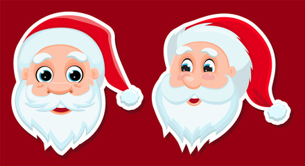 Cute Cartoon Santa Claus Sticker. Merry Christmas and happy new year. Set the Cool Santa Clause. Stickers Christmas. Vector illustration design.