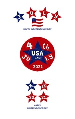 Set of emblems for the independence day United States of America. 4th of July. Retro labels. Vector hand drawn template.