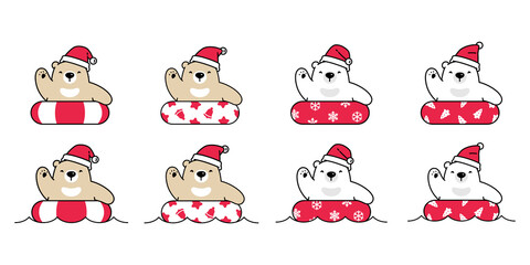 Bear Christmas polar icon vector santa claus hat logo cartoon character swimming ring gift illustration doodle design