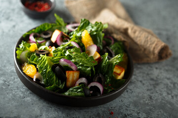 Orange salad with olives and red onion